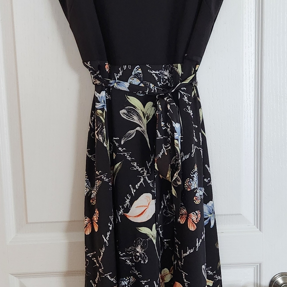 White House Black Market Black and Orange Sleeveless Sundress